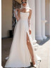 Strapless Ivory Satin Slit Minimalist Wedding Dress